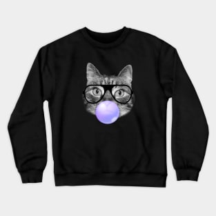 Funny cat blowing a purple bubble gum Crewneck Sweatshirt